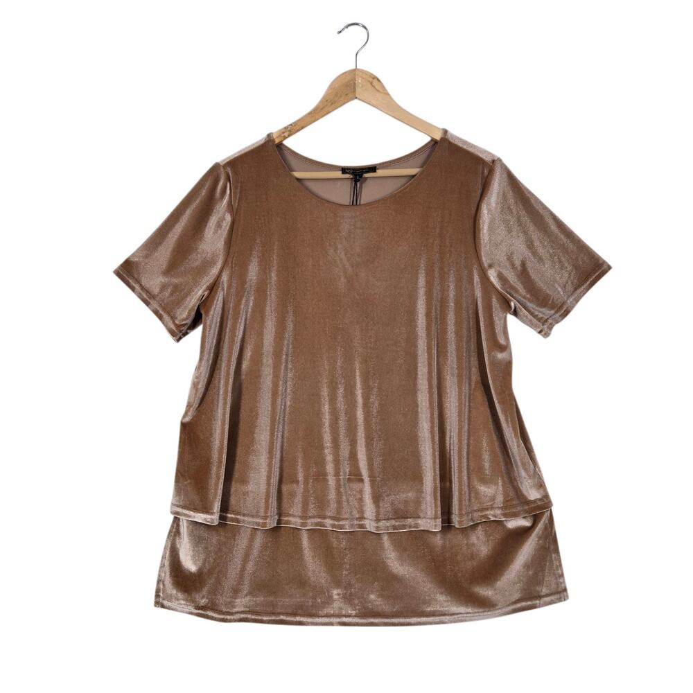 DG2 Diane Gilman Short Sleeve Easy Top sz L Velour Velvet Tunic Holiday